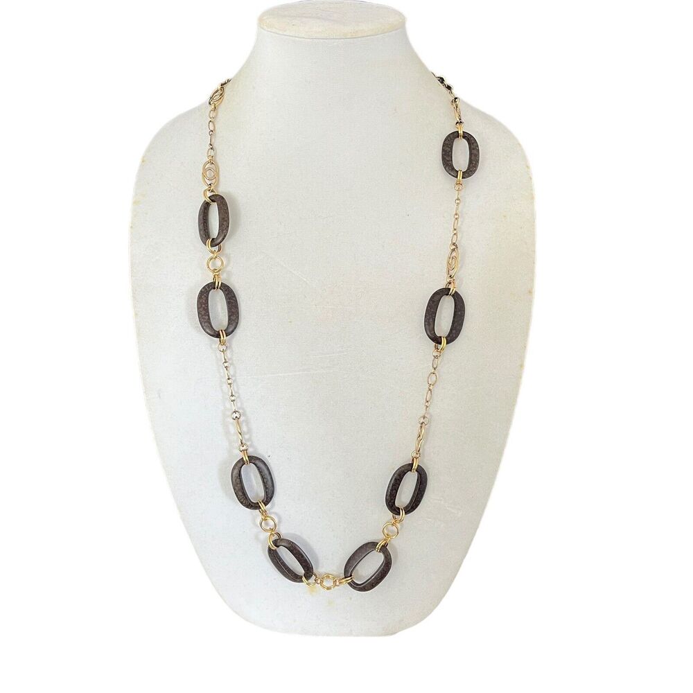 New Statement Necklace Gold With Brown Link Design Long Layering - 3X
